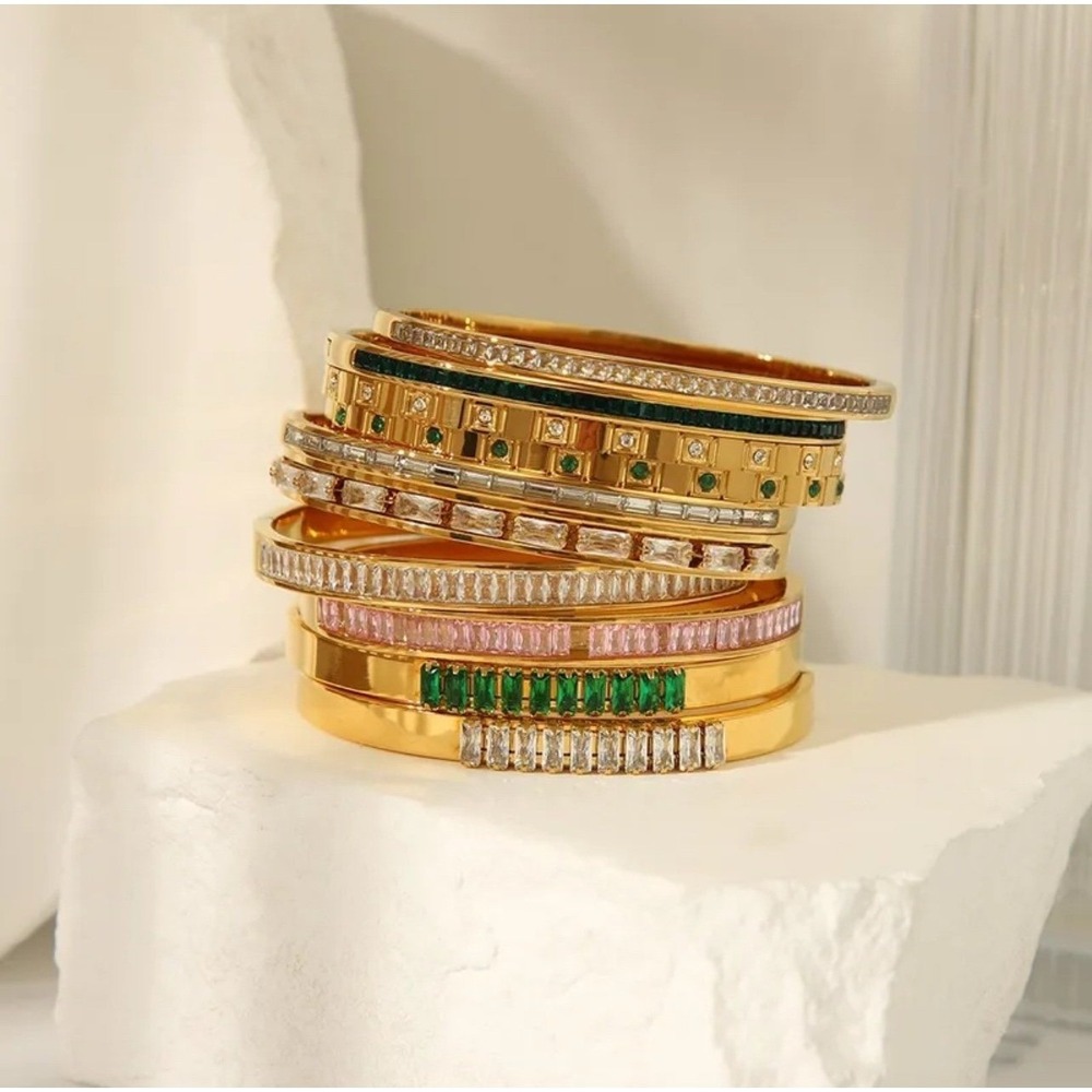 Simple Style Shiny Solid Color green 316L Stainless Steel 18K